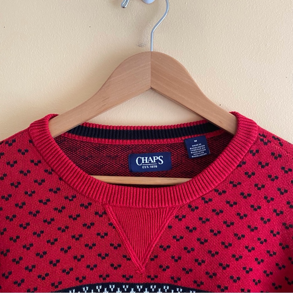 Chaps Polar Bear Fair Isle Sweater Men Medium Red Black White Crewneck Preppy - Picture 5 of 15